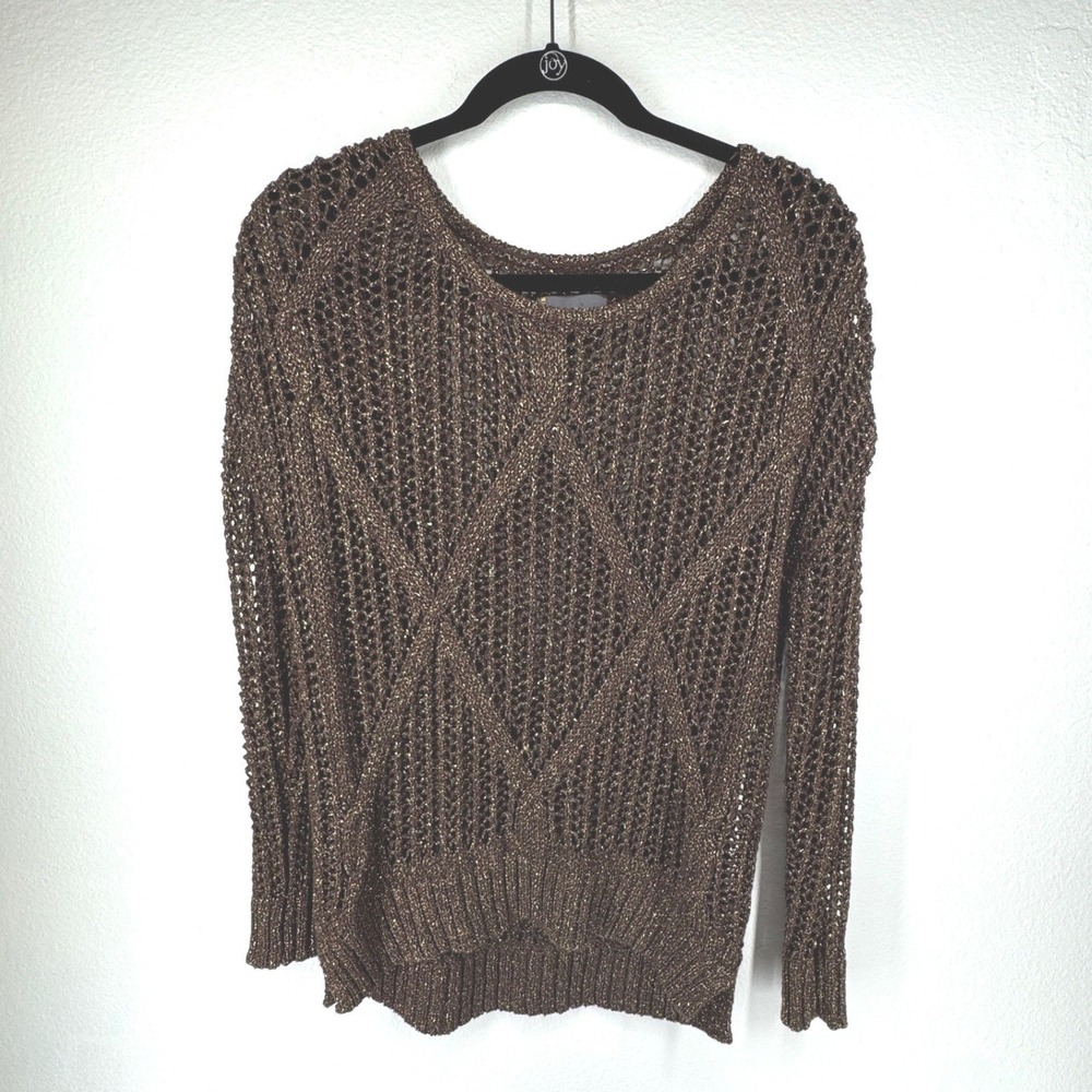 Buffalo Basics Womens Metallic Open Knit Sweater Sz M Brown Slouchy Oversized